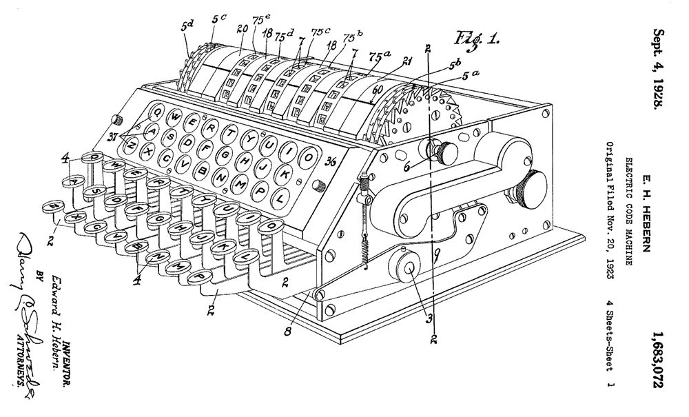 Рисунок из патента на электрическую шифровальную машину, 1923 год
