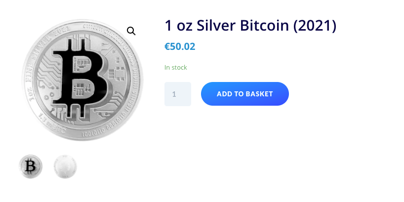 За €50 в Bitgild можно купить серебряную монету с логотипом биткоина.